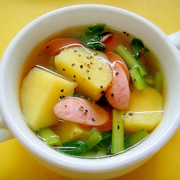 じゃがいもと小松菜ウインナーのコンソメスープ レシピ 作り方 By Mint74 楽天レシピ